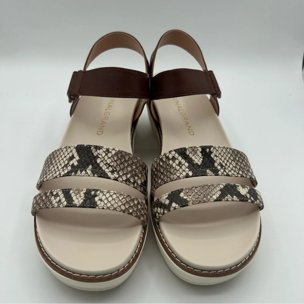 New Cole Haan OG Peyton Flatform Pecan Leather Sandal Snake Print (Size 11)